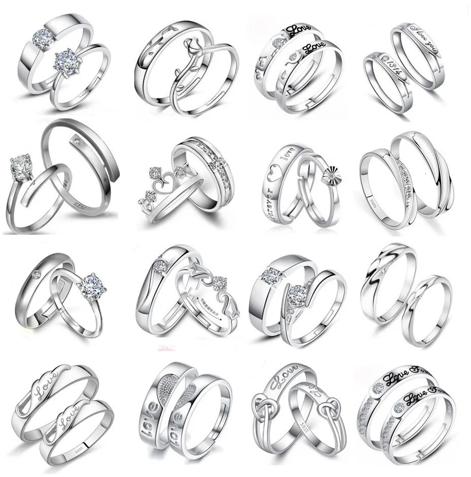 Fashion Exquisite Silver Color Pair Rings for Women Men Adjustable Couple Engagement Wedding Gift Jewelry Accessoires Wholesale 250704