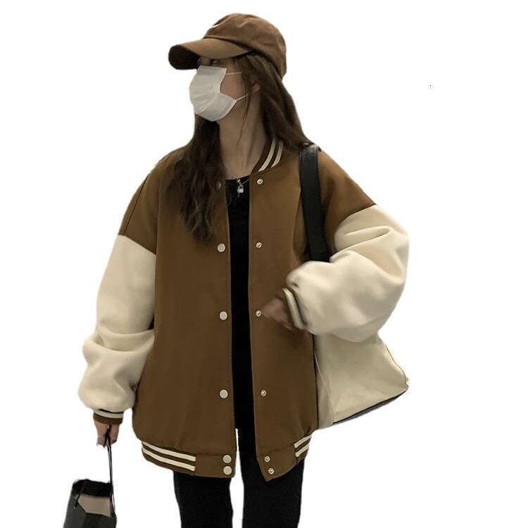 American Style Fleece Lined Thickened Sweatshirt For Female Students, Loose Fit, Autumn And Winter, Trendy Ins Harajuku Baseball Jacket B5