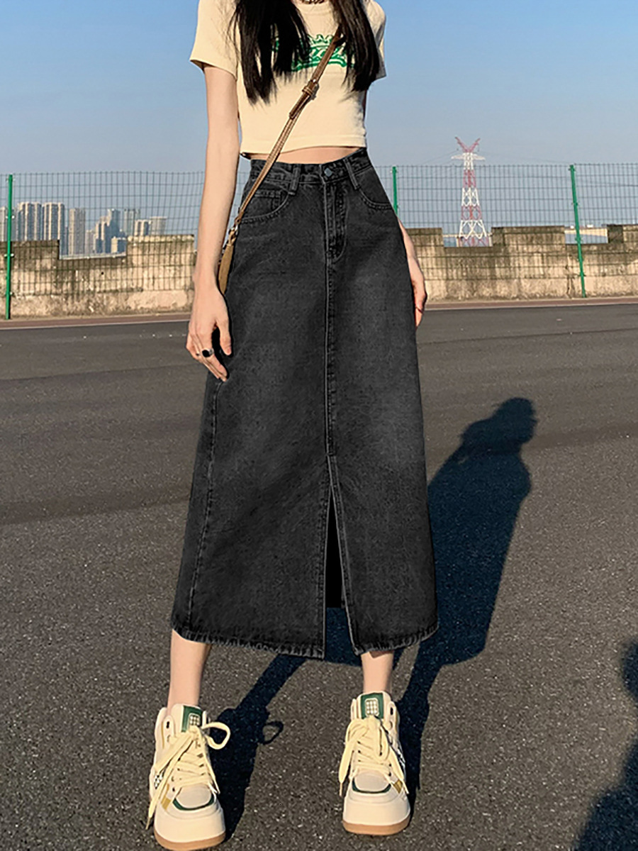 2025 New women's skirt new high waisted split denim skirt women's new summer A-line skirt tight fitting skirt long skirt fashionable new des