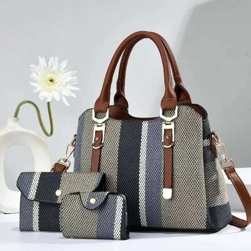 OLOEY Brand Designer Women's Handbag+wallet Fashionable New Striped Shoulder Large Capacity Crossbody Bag Commuting Handbag