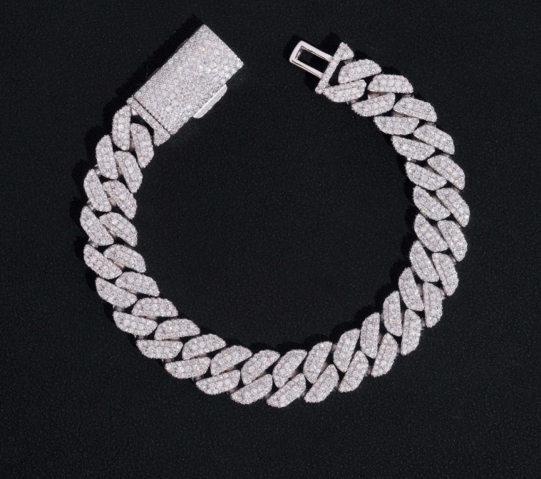 Hip Hop Jewelry Wholesale Price 12mm Moissanite Diamond Cuban Link Bracelet Custom Silver Bracelet 925 Sterling for Men
