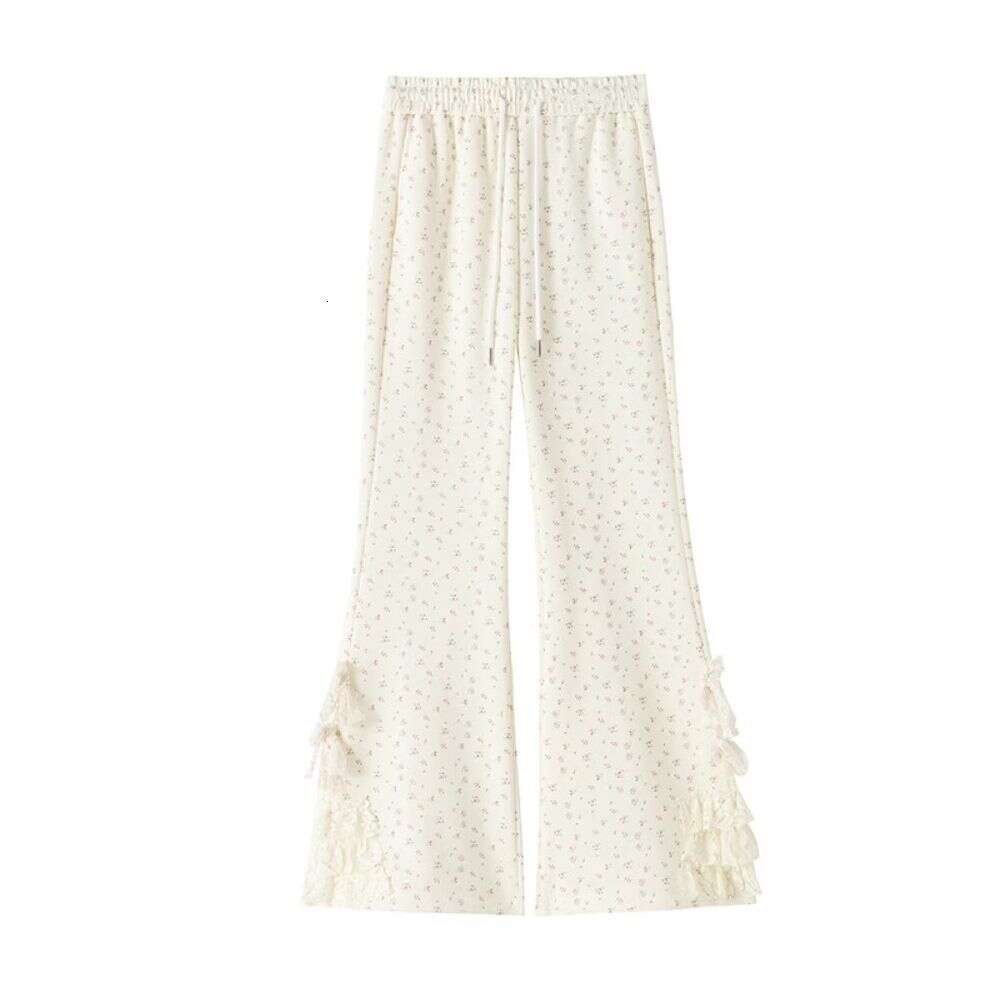Summer New Lace Floral Flared Women Versatile Slimming Casual Bell Bottom Bowknot Wide Leg Long Pants B5