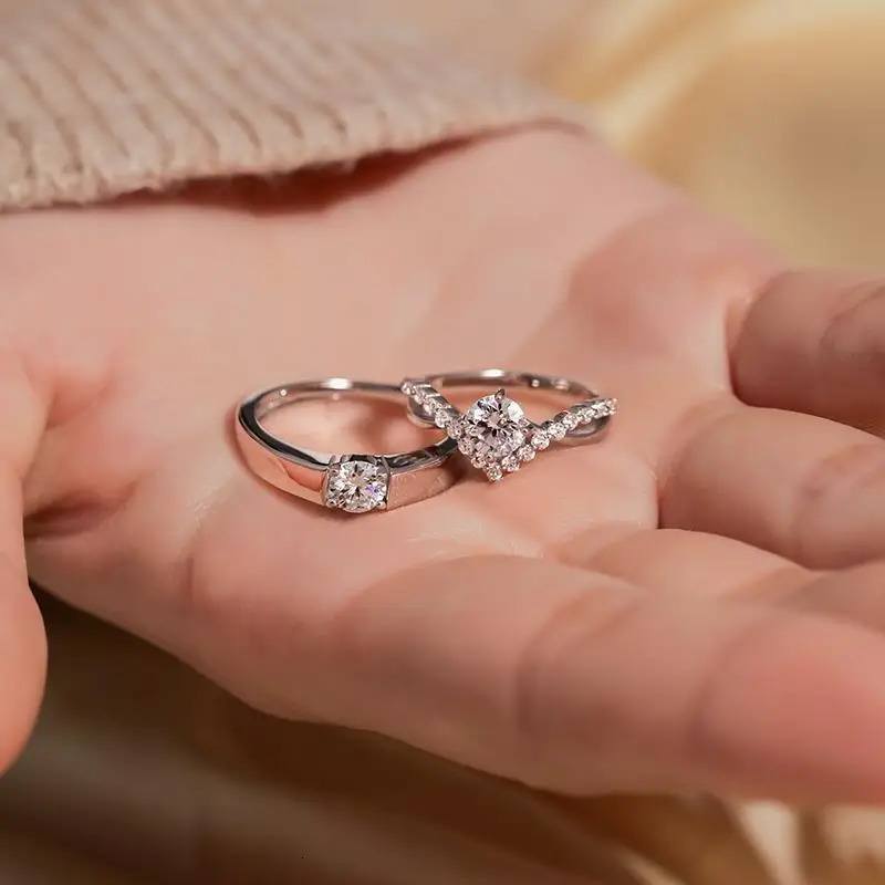 Korean Zircon Couple Ring For Women Men Silver Plated Love Forever Heart Adjustable Open Wedding Anniversary Jewelry 250704