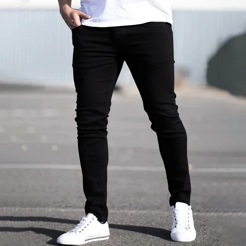 Men's Jeans Spring Mens Black Blue Pants Pure Color Stretch Street Casual Slim Fit Trousers Male Vintage Wash Skinny For Men