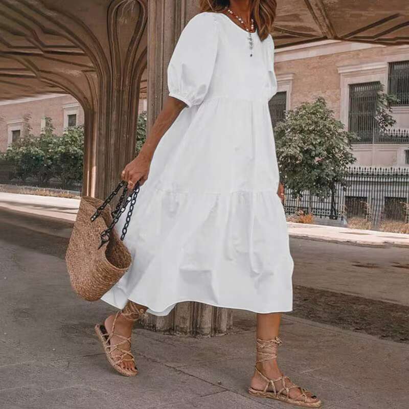 Vintage Loose Maxi Long Dress Summer Women O-Neck Half Lantern Sleeve Boho Party Beachwear Dresses ZYYX-1182 dongdumaoyi