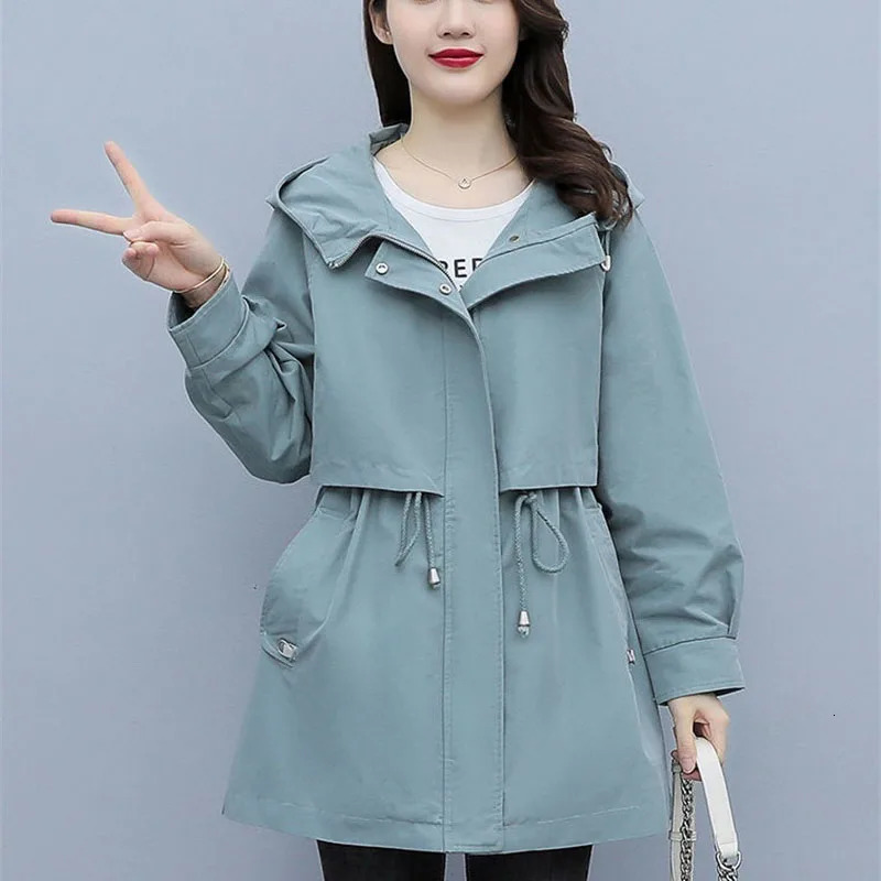 Safari Style Hooded Trench Coat Women Loose Windbreaker Cloak Coat Spring Autumn Fashion Lady Outerwear Casual Tops Trench 250708