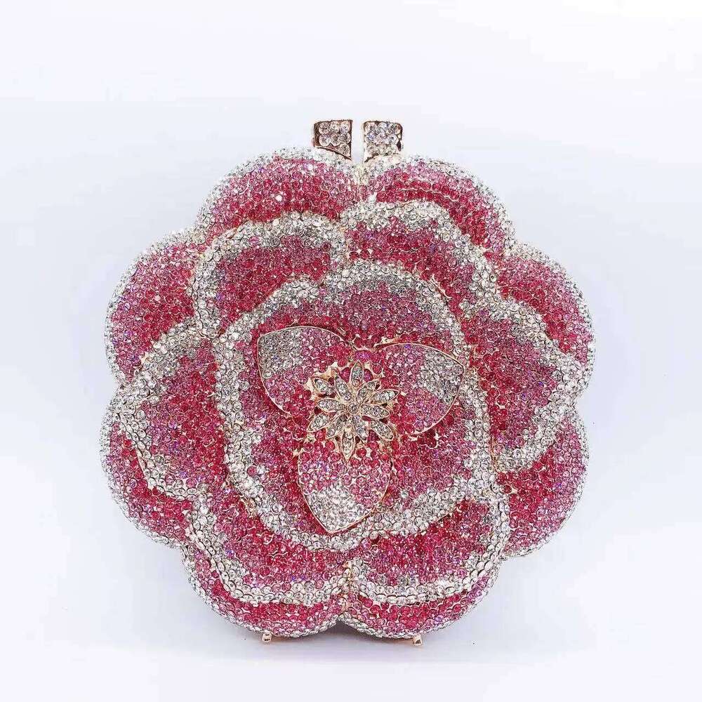 Rose Flower Pink/Green Rhinestones Clutches Women Floral Yellow Crystal Evening Bags Bridal Wedding Party Clutch Purse