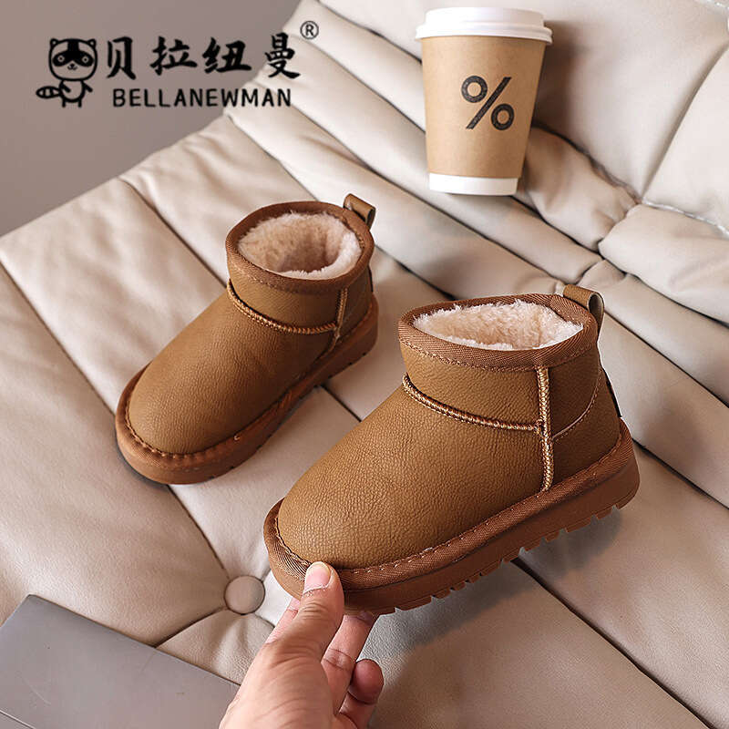 Children's Thickened Warm Snow 2024 Winter New Girls' Black Cotton Boys' Short Boots Medium and Large Kids' Shoes