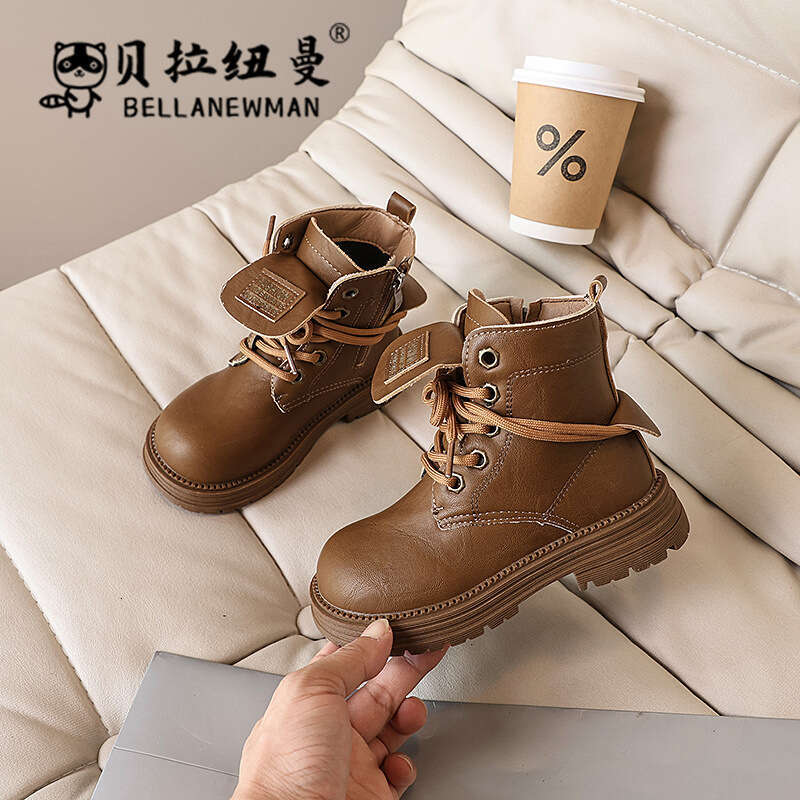 Girls' Fashion Martin 2024 Autumn New Korean Children's British Style Short Boys' Leather Boots for Older Children