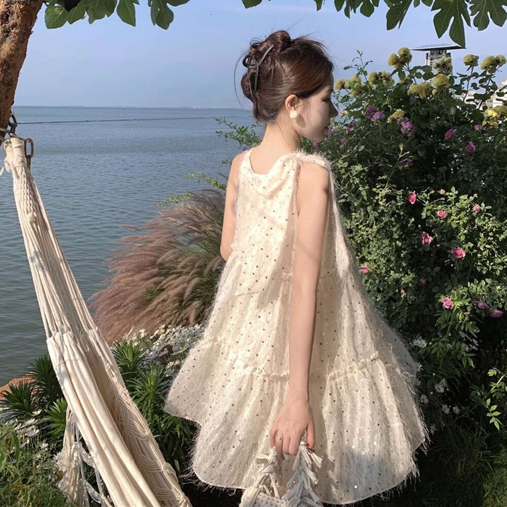 Gentle Style Lace-Up Halter Fairy For Women Summer New Fashion Sleeveless Sequin Doll Dress B5