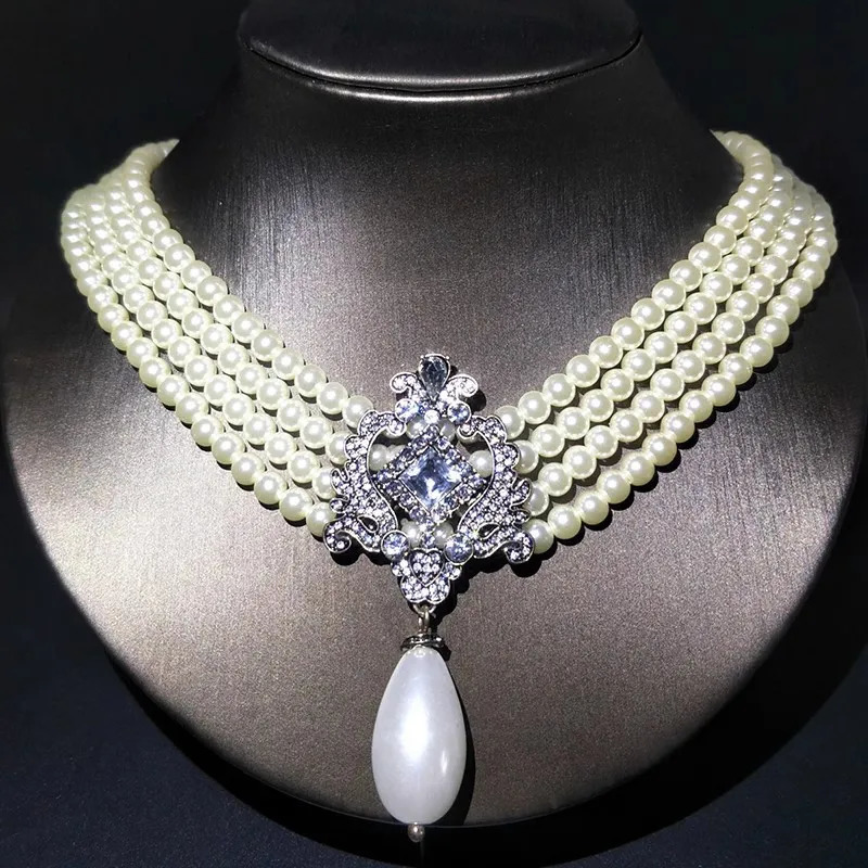 Vintage Multilayered Pearl Necklace for Women Delicate Layered Jewelry Crystal Pendant Banquet Wedding Anniversary Accessories 250712