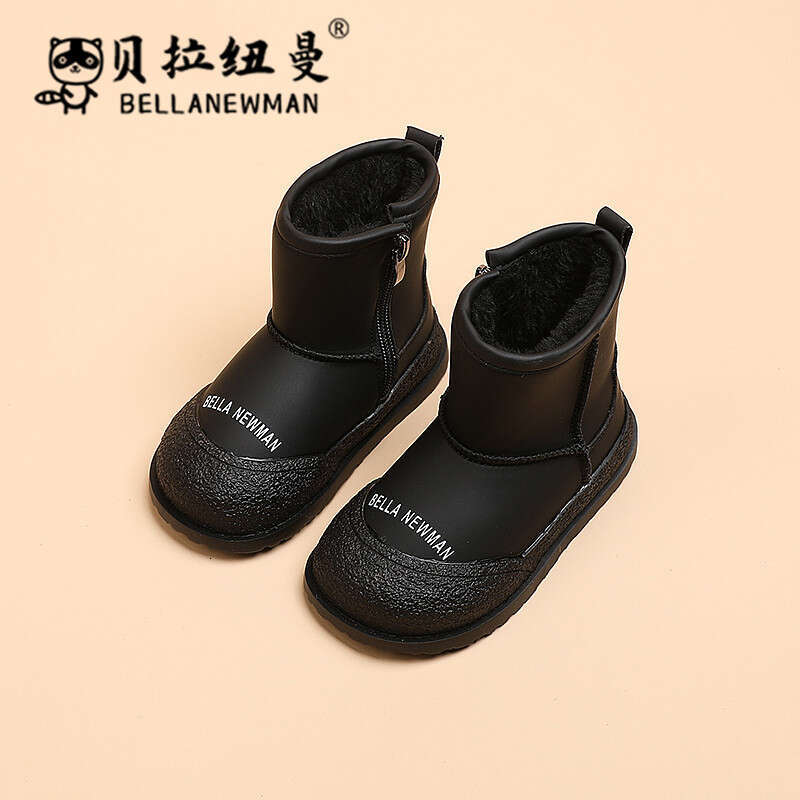 Children's Snow 2023 Winter Fleece Lined Thickened Warm Cotton Shoes Boys Black Short Girls Boots