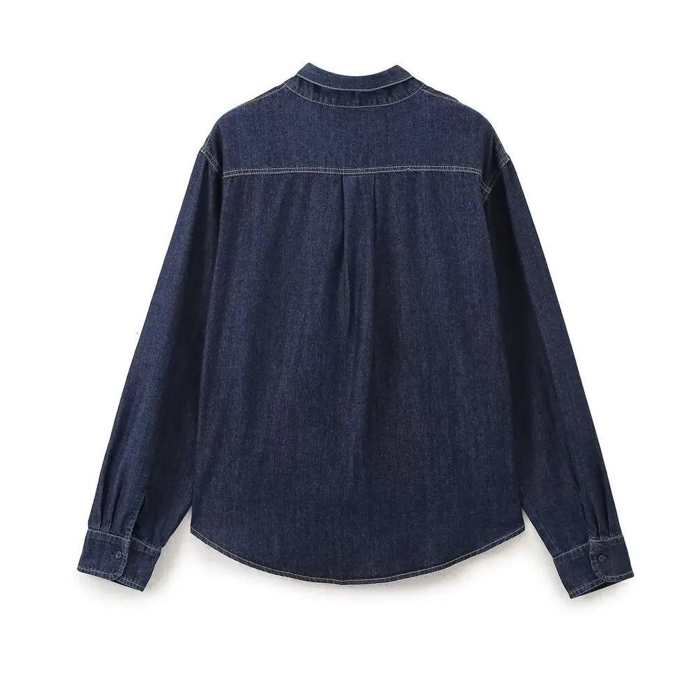 European And American Style Autumn Product Womens Versatile Bow Decoration Long Sleeved Casual Slim Denim Shirt 250704