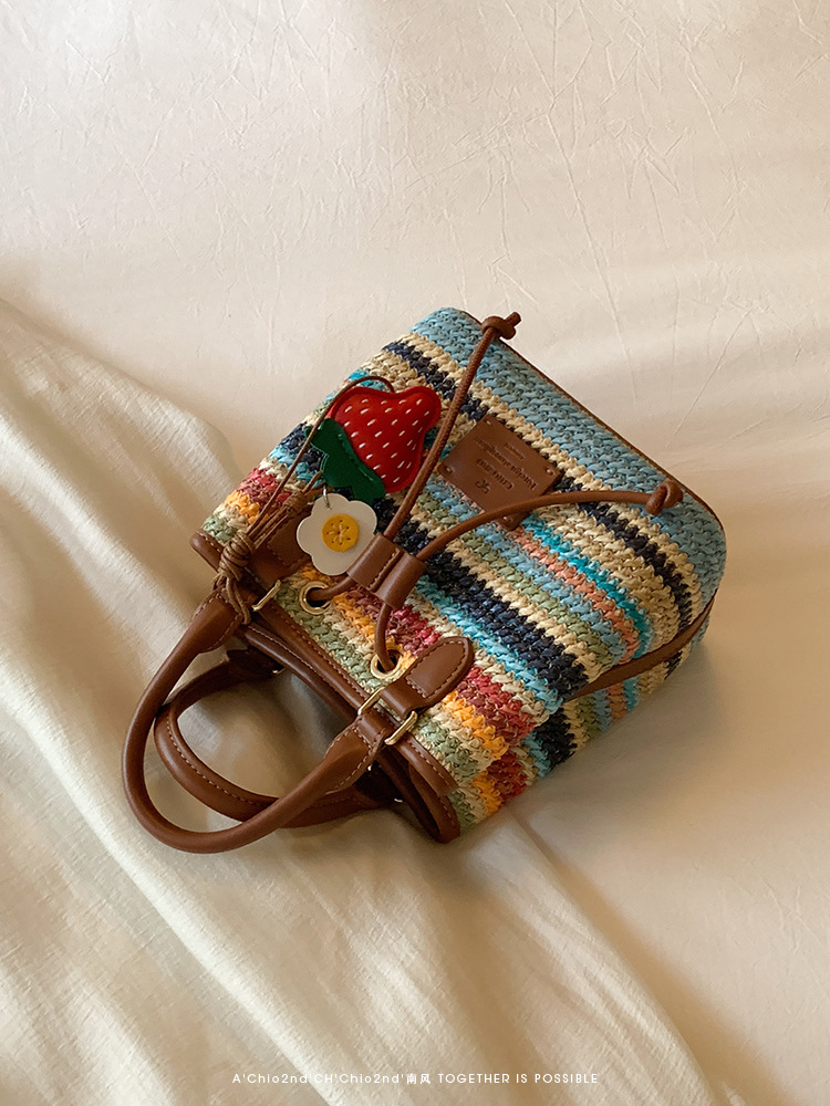 2025 New Women's Rainbow Candy Jar Bucket Bag - Woven Bag Handheld Single - Shoulder and Cross - Body Bag