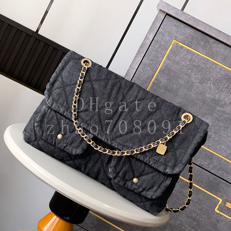 Diamond quality Designer Flap Bag 39CM Canvas Denim Shoulder Bag Luxury Chain Bag With box C730
