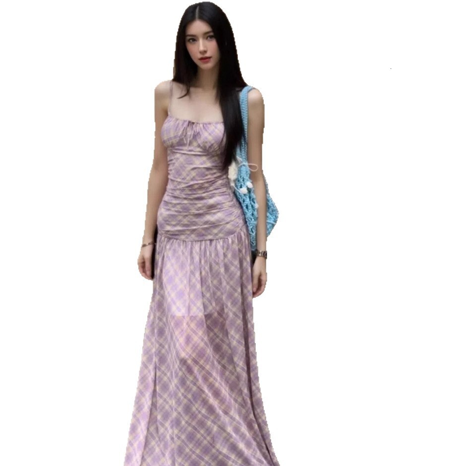 2025 New women's dress, new vest dress, summer new sexy spicy girl backless dress, slim fit plaid long dress, new designer dress
