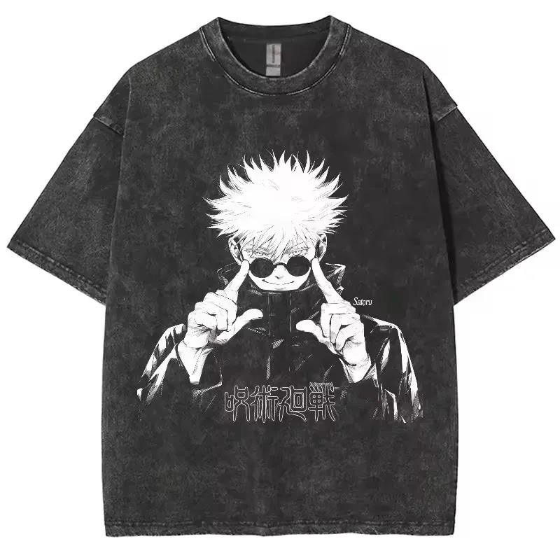 free shipping Men's T Shirts Anime Jujutsu Kaisen Gojo Satoru Washed Men Women Cotton Harajuku T-Shirts High Quality Retro For Tops Tees