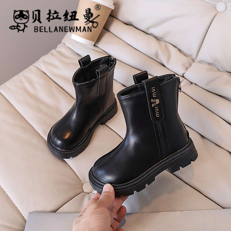 Girls' Fashion Slim 2024 Autumn New Medium and Large Children's Leather Short British Style Martin Boots