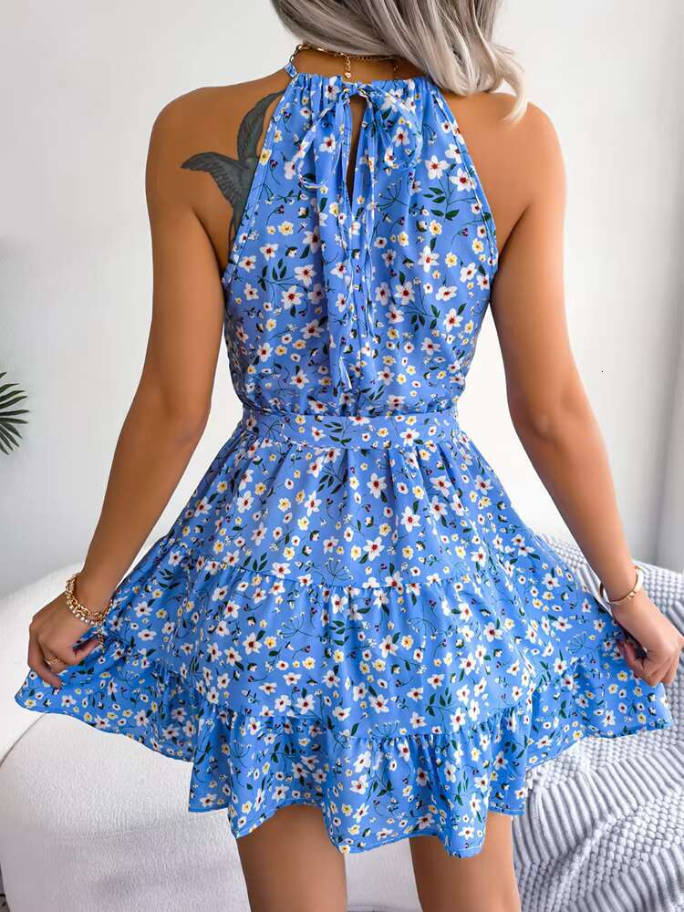 Summer Halter Floral Beach Short Dress,Women Clothing,Party Dresses,Sexy Costume Women,Sexy Towys For Women,Dress Women dongdumaoyi
