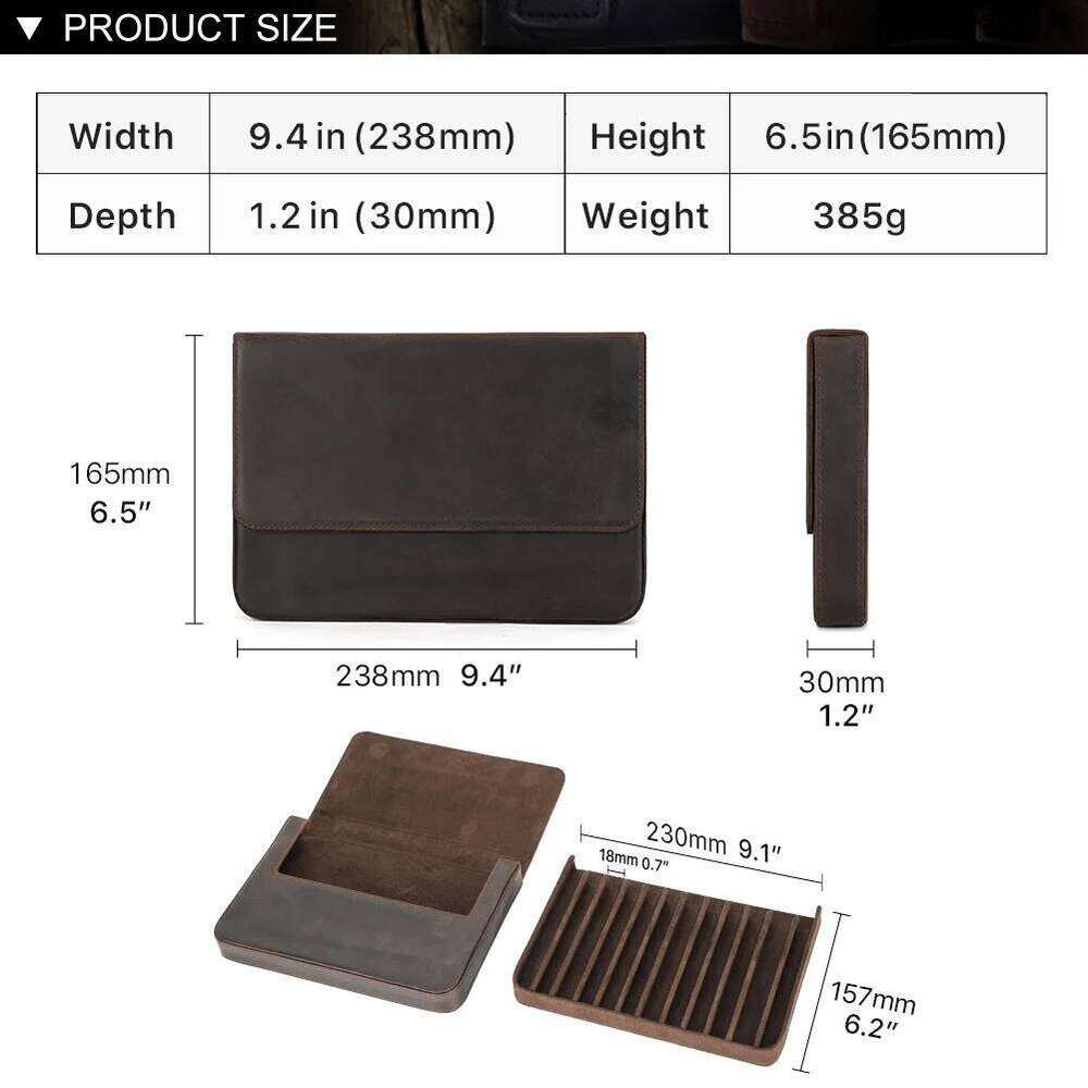 Genuine Leather 12 Slots Fountain Case Box Office School Stationery Storage Pouch Holder with Removable Pen Tray