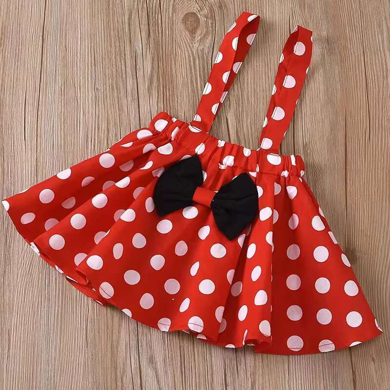 Minnie Mouse Girl Children Dress Baby Clothing Set Summer Birthday Costume Polka Dot Suspender Skirt Bow Headband skirt suit dongdumaoyi