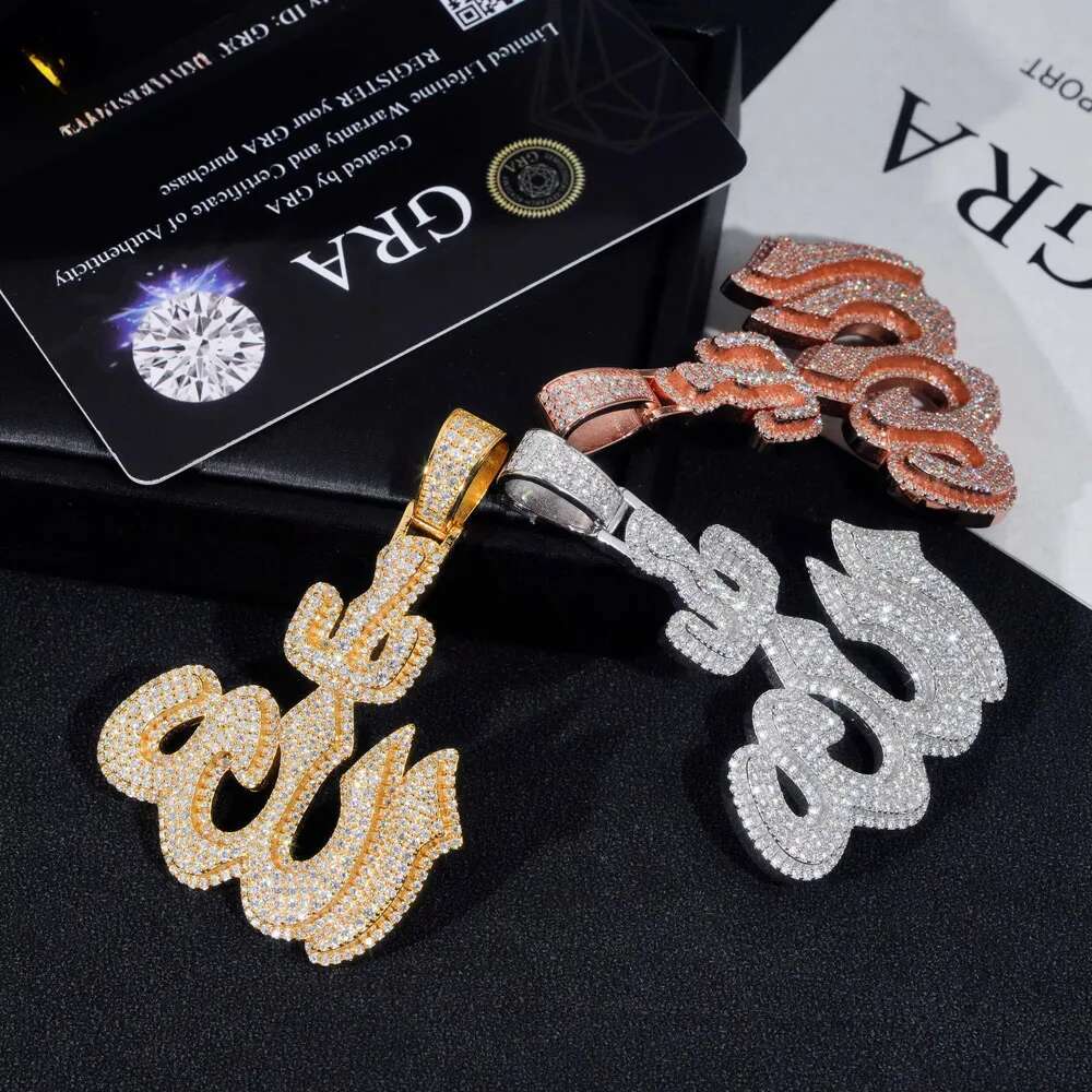 Designer necklaces pass 100% diamond testGRA Fine Sterling Sier Gold Plated Dia Iced Out Hip Hop Jewelry Custom Moissanite Allah Pendant