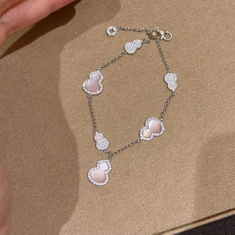S Pure Sier New Chinese Style Pink Mother-of-Pearl Gourd Light High-End Niche Hand Jewelry Layered Bracelet for Women
