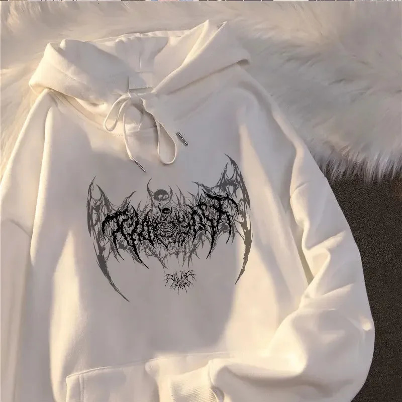 Skull Graphic Printed Long Sleeve Men Hooded Womens Sweatshirt Gothic Top Black Punk Style Fashion Cool Girl Unisex Hoodie 250708