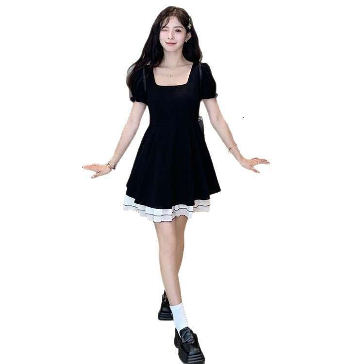 Hepburn Style Black French For Women Summer New Small Petite Elegant Waist-Cinching High-End Short Dress B5