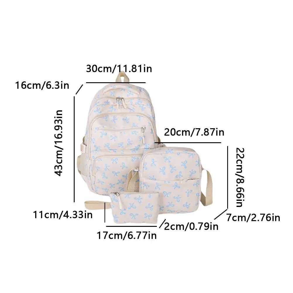 3Pcs/Set Bow Print Backpack with Crossbody Bag and Small Purse Bow Student Bookbag Simple Backpack for Elementary Middle Kids S250714