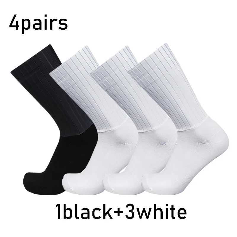 Socks 4pairs/set Aero Pure Color Cycling Silicone Sports Non-slip Pro Racing Bicycle Socks Summer Cool Calcetines Ciclismo S25014