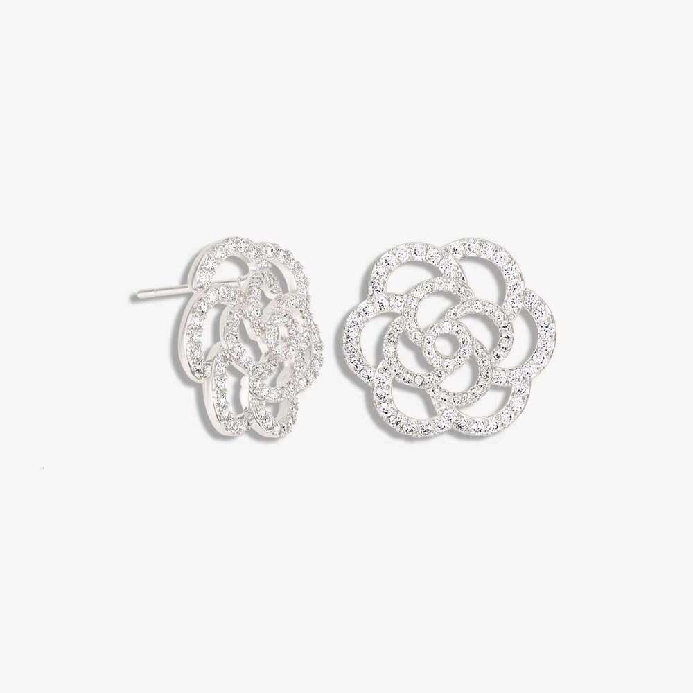 DHcollections Double-Sided French Rose Cubic Zirconia Stud Earrings, 14K Gold/Silver Plated, Elegant Floral Design, Hypoallergenic Earrings for Women
