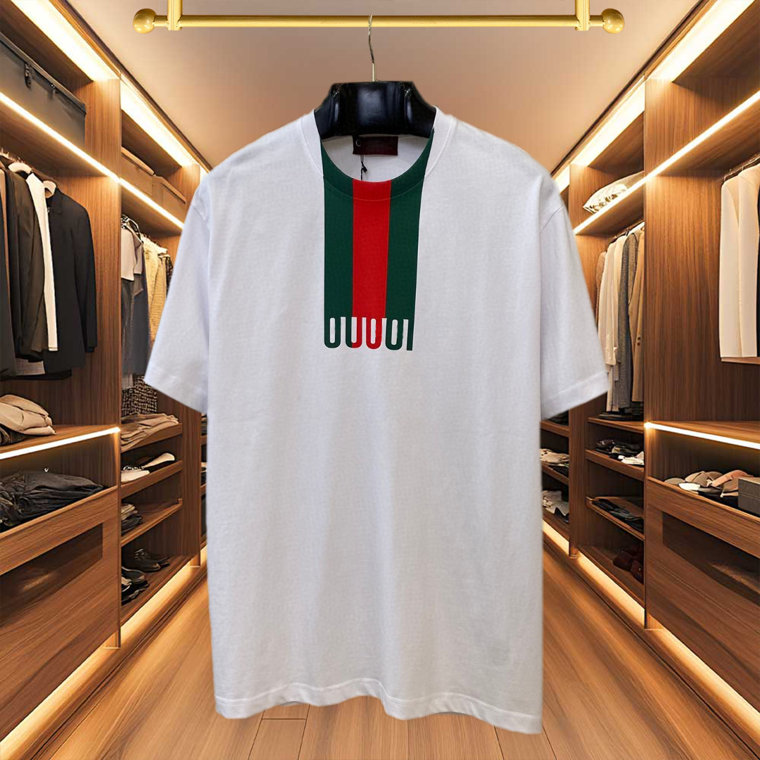 High quality designer men's T-shirt and polo shirt men's T-shirt classic red green contrasting stripe print fashionable casual versatile