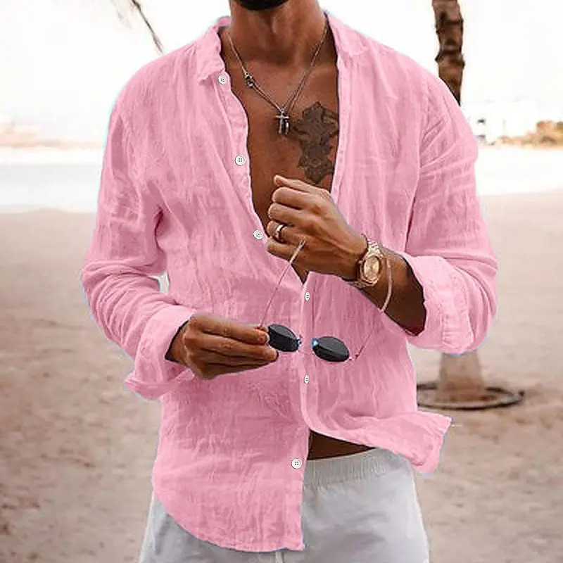 2023 solid color loose single breasted lapel cotton linen long sleeve shirt mens medieval clothing blend 250709