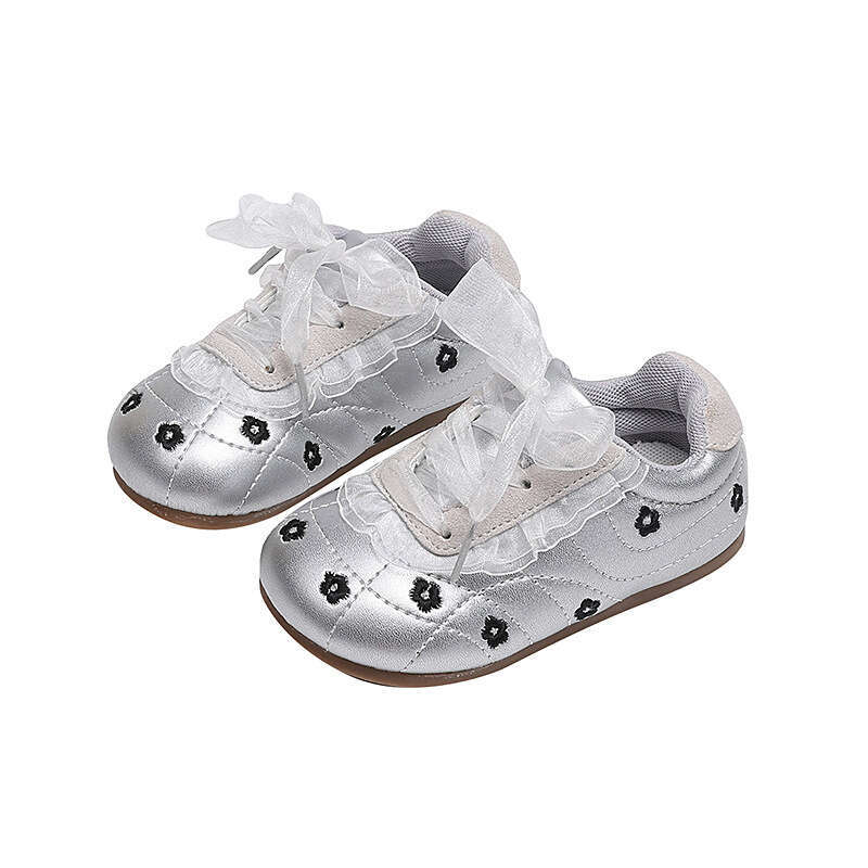 Children's Floral White Soft Sole Walking Shoes 2025 Autumn New Style Training Sneakers for Girls