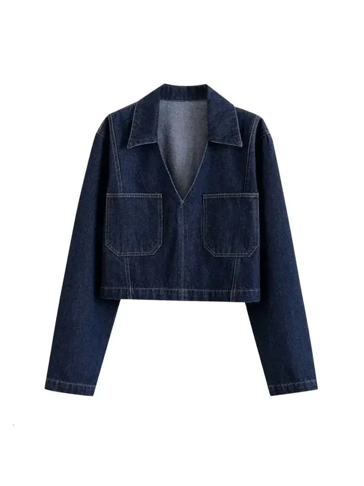 TRZALoose Denim Blouses with Pockets for Women Lapel Collar Long Sleeve Female Shirts Chic Tops Fashion 250704