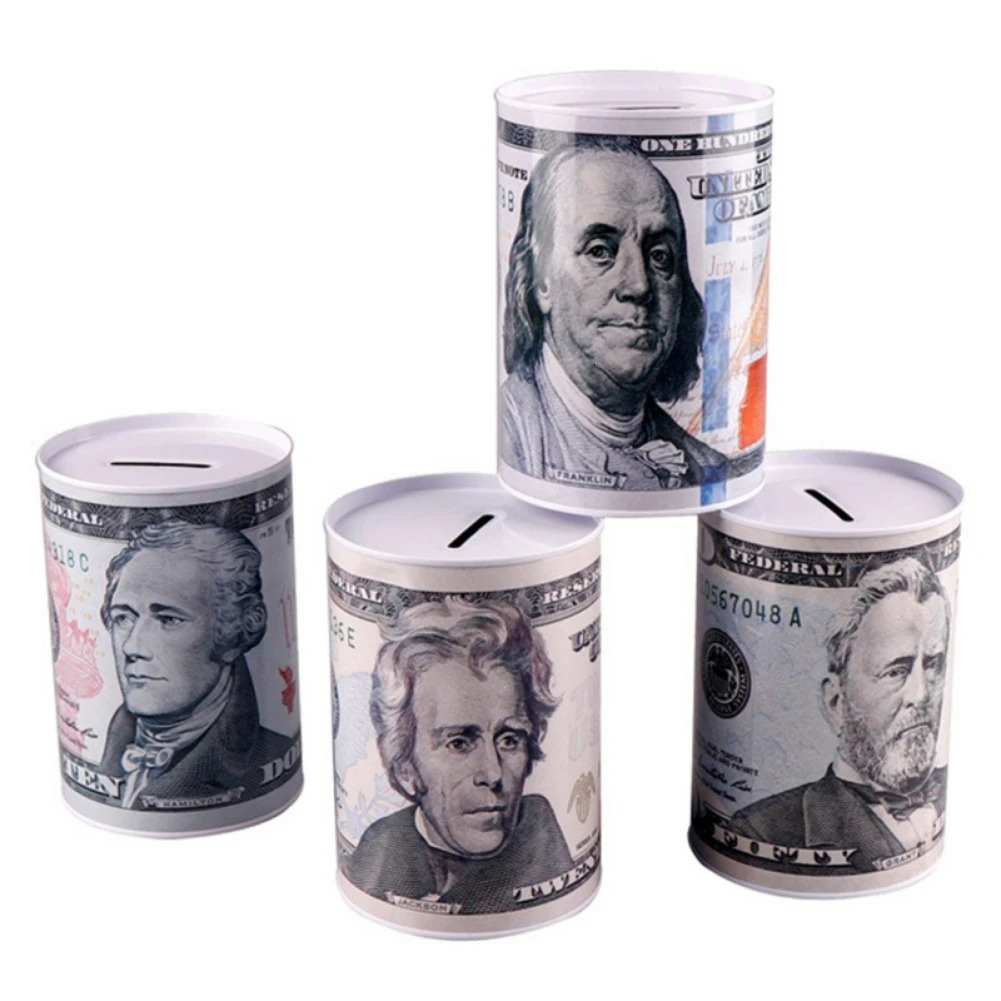 Dollar Moneys Box Piggy Bank Logbook Series Tin Plate Box Safe Cylinder Piggy Bank Banks Gift Home Decoration Moneys Box Savings 250709