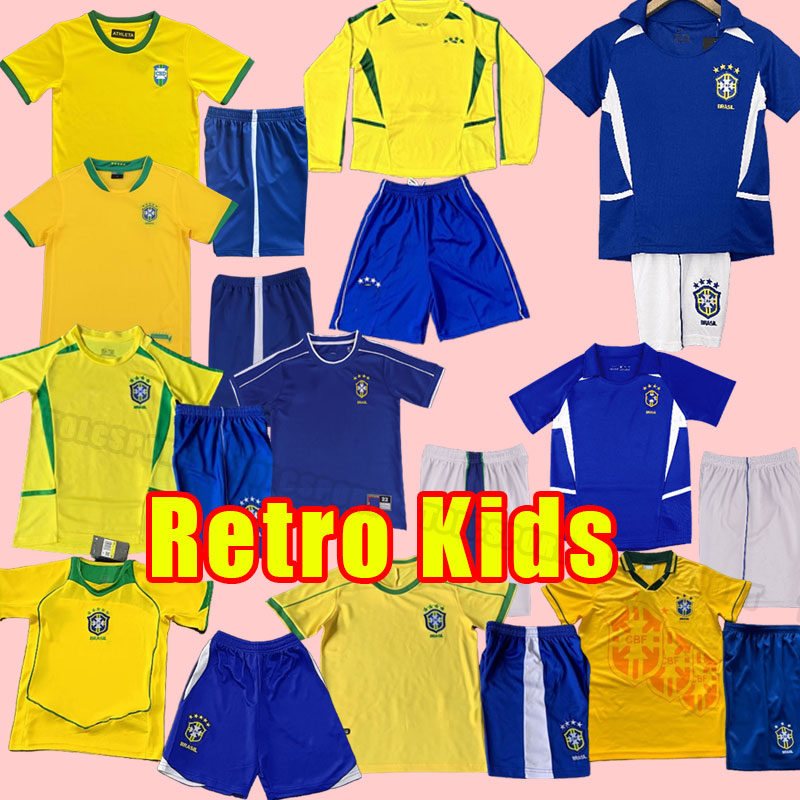 Kids kits Brasil retro soccer jerseys Ronaldo Ronaldinho KAKA R. CARLOS camisa de futebol BraziL football shirt RIVALDO 1998 98 2002 02 child 2004 1994 04 94 long