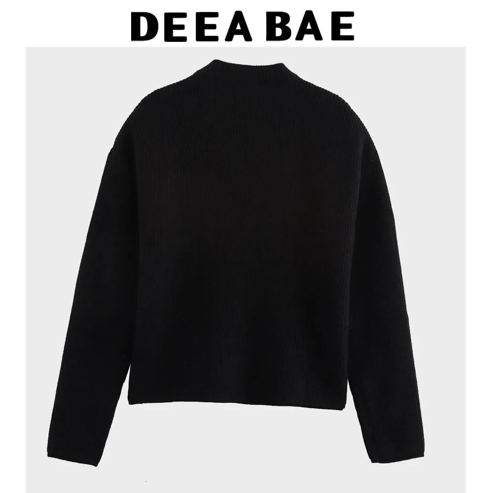 DEEABAE Korean Style Womens Clothing Heavy Black Pearl Off-shoulder Top Short Style Small Knitwea Pullovers 250708