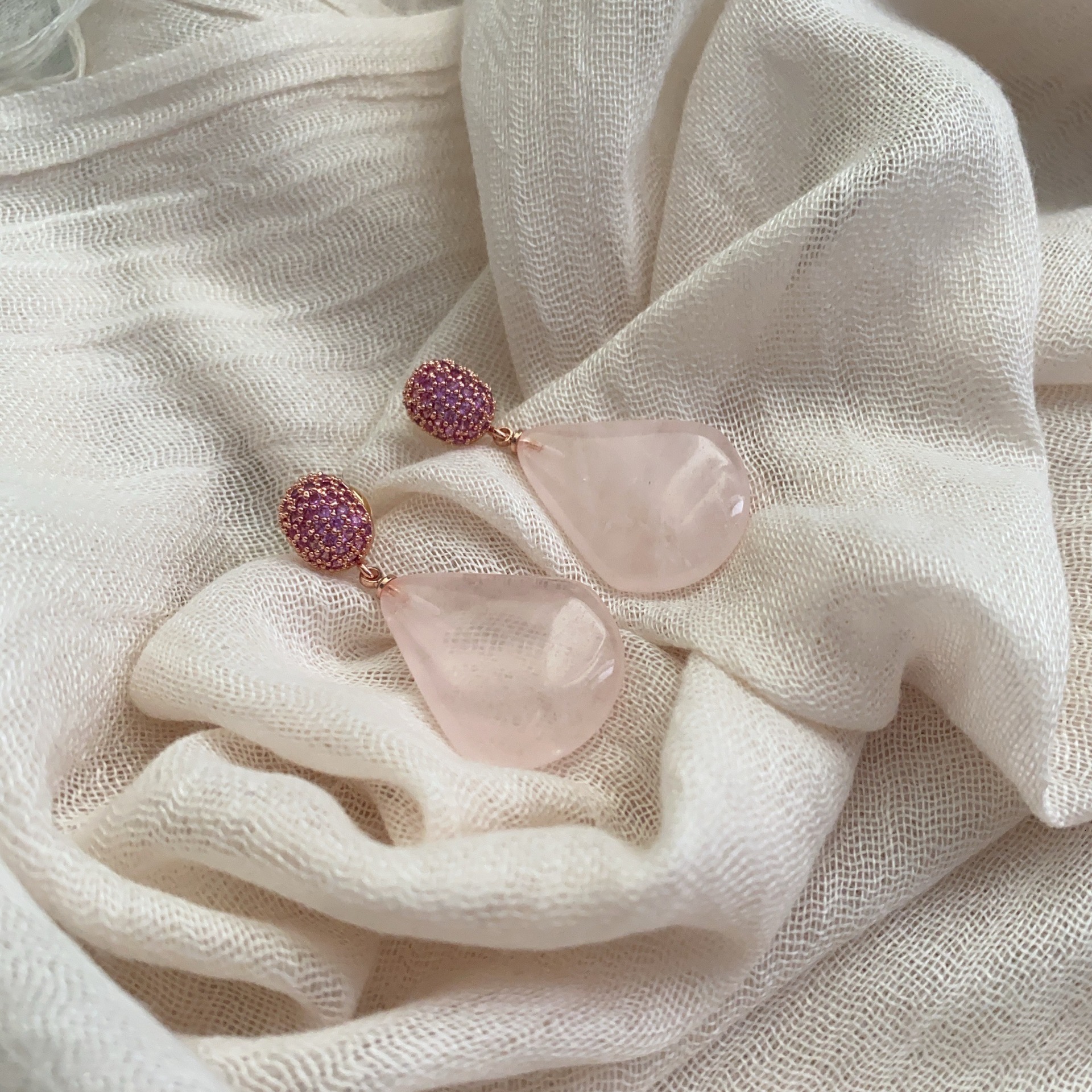 New Style Diamond-Studded Earrings Malay Jade Earrings Niche Elegant Earrings Inlaid with Natural Stone Earrings Sweet Earrings