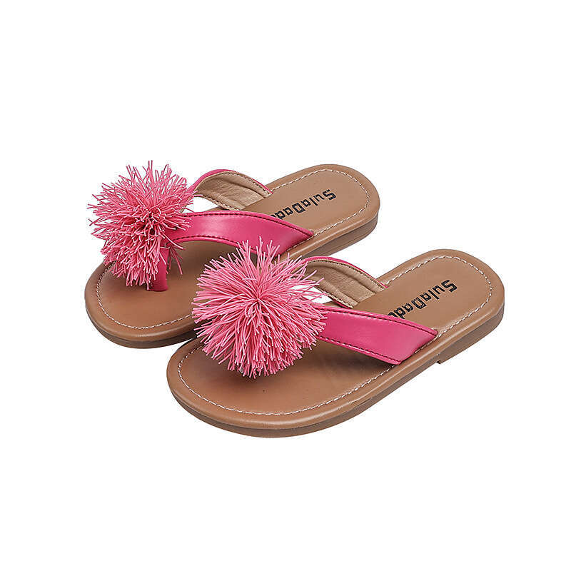SHEIN Niche Design Furry Ball Flip-Flops 2025 Summer New Korean Style Girls' Fashion Lightweight Sandals