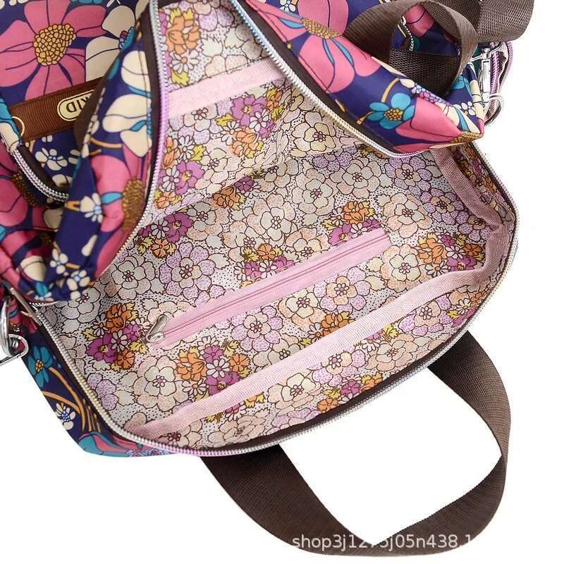 Women Handbag Casual Flower Print Large Capacity Shoulder Messenger Waterproof Tote Bag Multiple Patterns Picnic Backpack