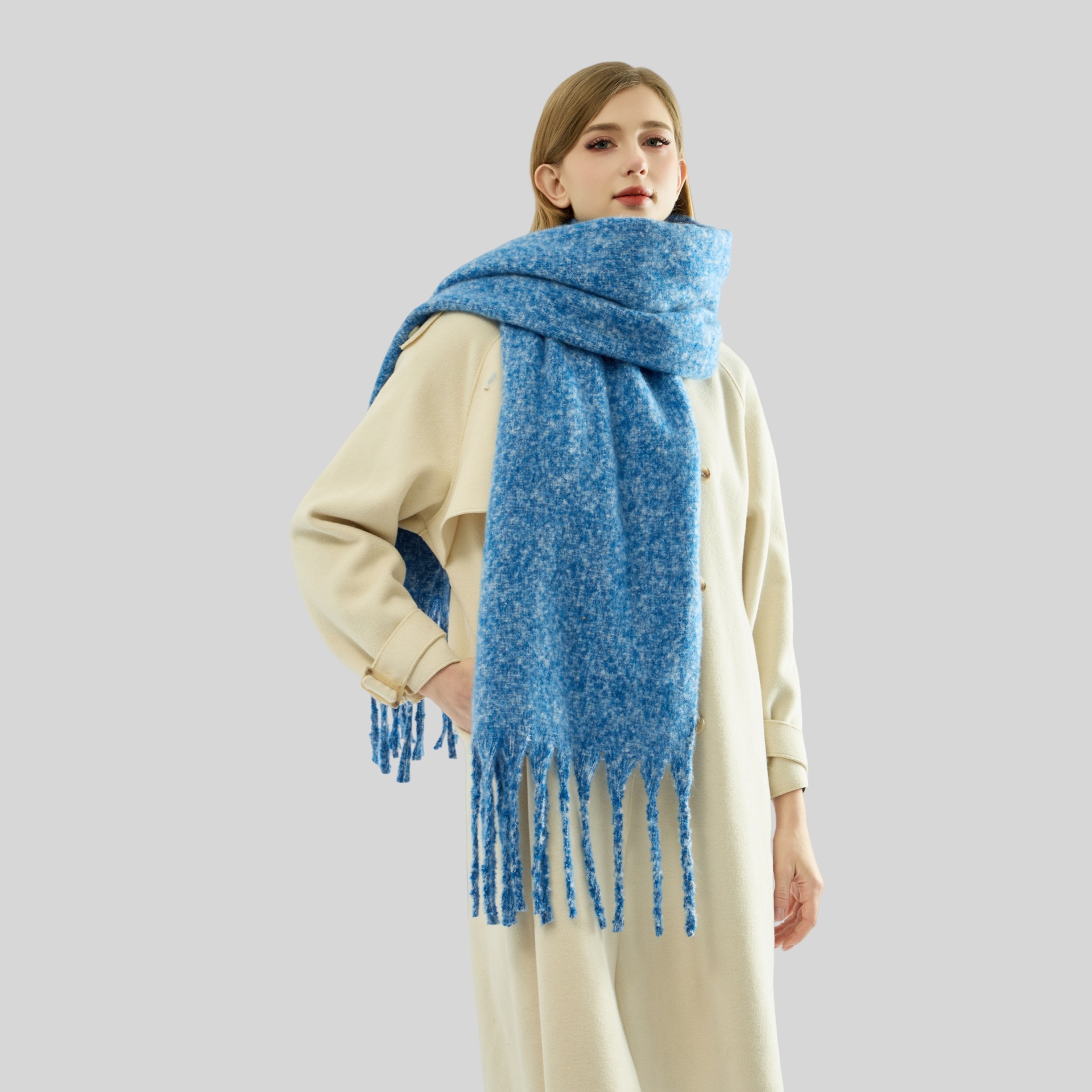 K1343 Foreign trade European and American scarves autumn and winter new women's shawls long tassels thick beard versatile thickened skin-friendly