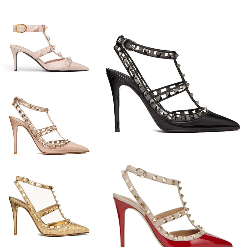 shoes Designer Fashion high heels dress shoes Sandals rock woman heel leather gold platform rivet spikes peep-toes 6cm 8cm 10cm party womens weddi