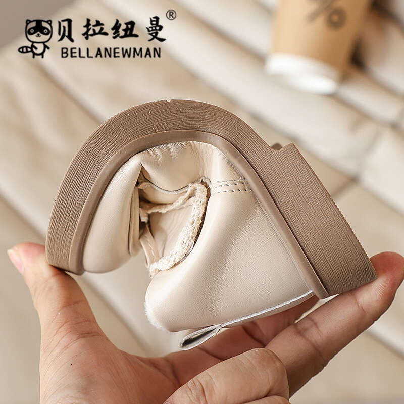 Girls' Bow Lace Leather Short 2024 Winter New Children's Double Cotton Princess Shoes Fashion Boots