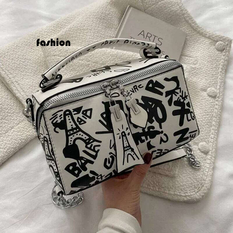 Drawstring Fashion Chic Graffiti Bags For Women Trend Design Leather In Handbag And Purse Casual Chain Shoulder Crossbody Bag B5 h7