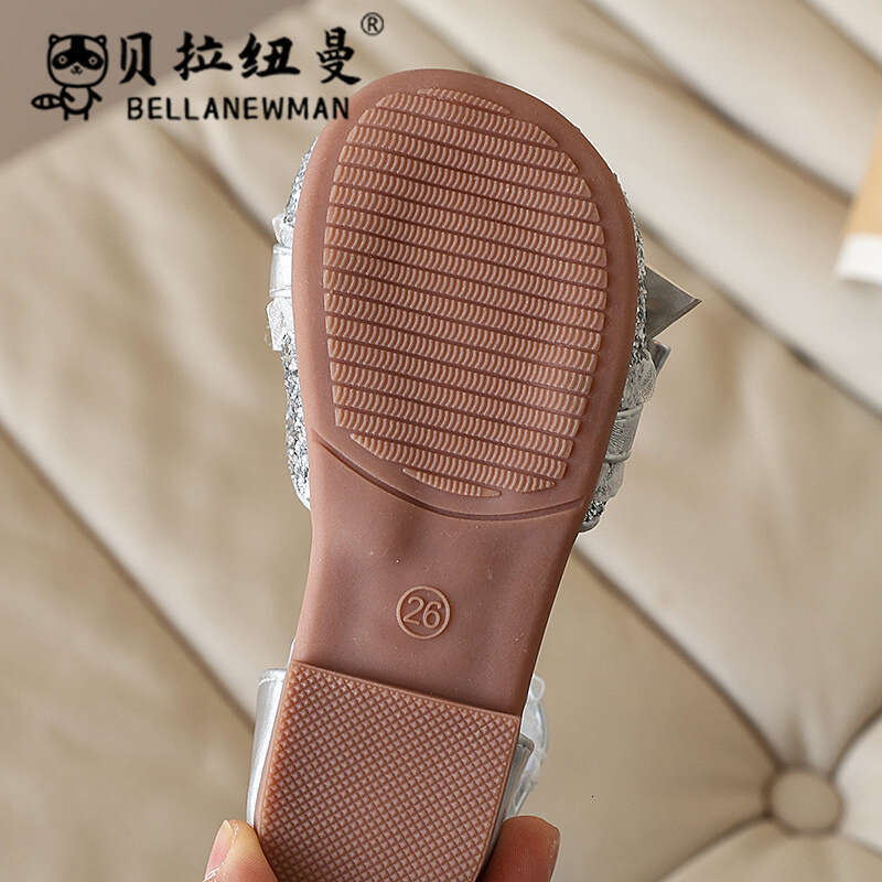 SHEIN Girls' Sequin Bow Princess Shoes 2025 Spring and Autumn New Korean Style Children's Fashion Closed-Toe Sandals Trendy