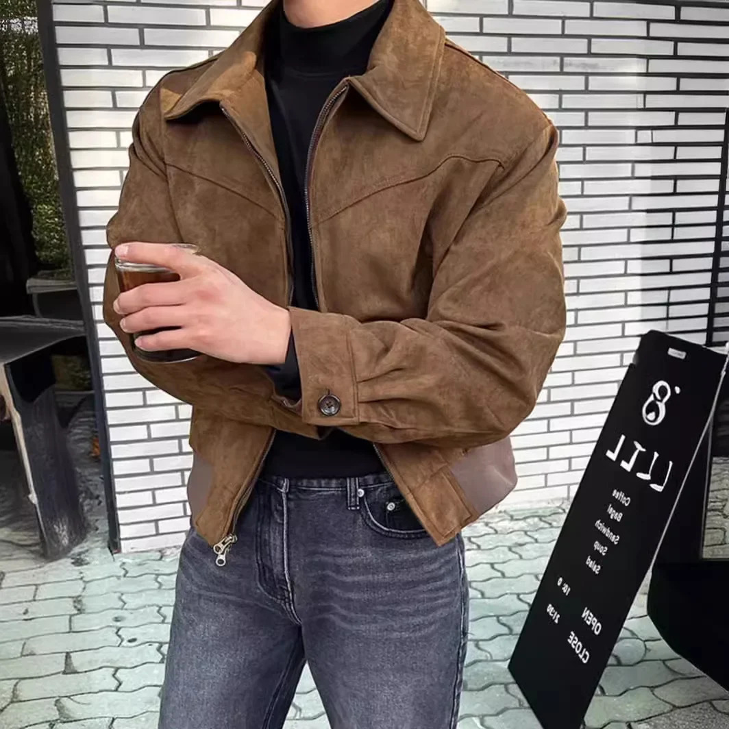 Spring Autumn Mens Trendy Cropped Loose-Fit Lapel Zippered Baseball Cap Flight Jacket Hong Kong Style Jacket 250708