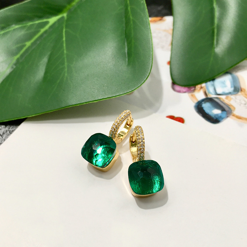 Fashion Crystal Gold Inlaid Diamond Earrings Korean Version Ins Style Cool Candy Color Geometric Square Stud Earrings