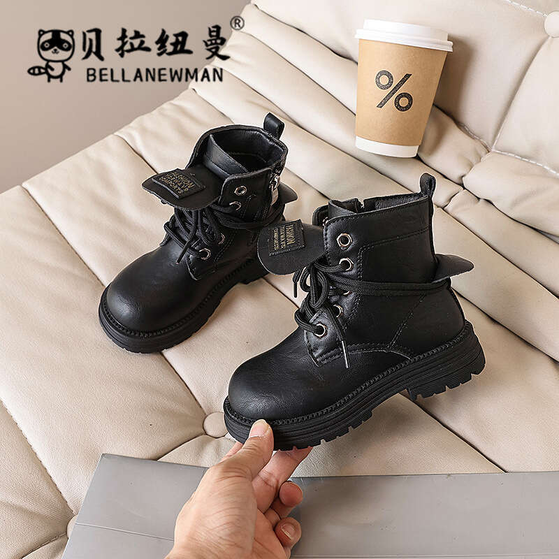 Girls' Fashion Martin 2024 Autumn New Korean Children's British Style Short Boys' Leather Boots for Older Children